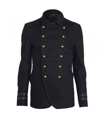 Men Gothic Coat  Black Wool Military Style Goth Coat 